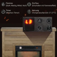 HOMCOM Elektrische Haard, 3D-vlameffect, 3 standen, timer, afstandsbediening, naturel hout(m-5)