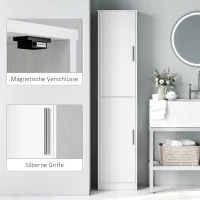 HOMCOM Badkamerkast 180 cm hoog, smalle kast met 2 deuren en 4 verstelbare planken, spaanplaat en MDF, wit(m-6)