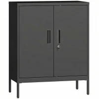 HOMCOM Armoire de Bureau Métallique, 80 x 40 x 100 cm, Meuble de Rangement, Serrure, 2 Portes et 2 Étagères Réglables, Noir(m-1)