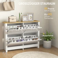 HOMCOM Smalle Schoenenkast met 4 Klapvakken voor 8–16 Paar Schoenen, 105 x 26 x 80 cm, Wit + Natuurlijk hout(m-4)