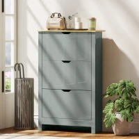 HOMCOM Slim Shoe Cabinet, Narrow Shoe Cupboard with 3 Flip Drawers, Adjustable Shelves for 18 Pairs of Shoes, Light Grey(m-10)