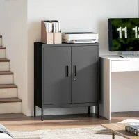 HOMCOM Armoire de Bureau Métallique, 80 x 40 x 100 cm, Meuble de Rangement, Serrure, 2 Portes et 2 Étagères Réglables, Noir(m-10)