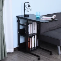 HOMCOM Table d'appoint Bout de canapé Table roulante Table de Lit pour Ordinateur Portable Hauteur réglable - 2 étagères intégrées - cadre métal Noir(m-10)