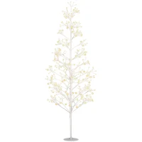 HOMCOM Sapin de Noël artificiel 180 cm avec 384 LED blanc chaud, branches flexibles, base en acier, blanc(m-7)