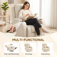 HOMCOM PU Leather Recliner Chair, Recliner Armchair with Extended Footrest, Cup Holders and Side Pockets, Cream(m-5)