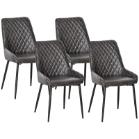 HOMCOM Retro Dining Chair Set of 4, PU Leather Upholstered Side Chairs for Kitchen Living Room with Metal Legs, Grey(m-1)