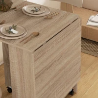 HOMCOM 80-140 cm Folding Dining Table for 4-6 People, Drop Leaf Table with 2-Tier Shelves, Rolling Casters, for Small Spaces, Kitchen, Flat, Dining Room, Natural(m-9)