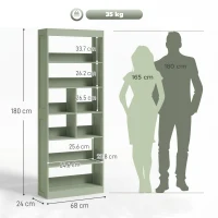HOMCOM Bookcase, 6-Tier Bookshelf with Open Storage Shelves, Cubes, 180 cm Tall Display Shelf with Anti-Tipping Design, Green(m-3)