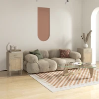 HOMCOM Juego de 2 Mesitas de Noche Mesillas de Noche con Cajón de Ratán y Estante Ajustable 40x40x68,5 cm Roble(m-10)