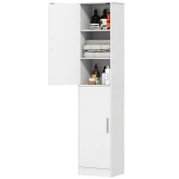 HOMCOM Badkamerkast 180 cm hoog, smalle kast met 2 deuren en 4 verstelbare planken, spaanplaat en MDF, wit(m-11)