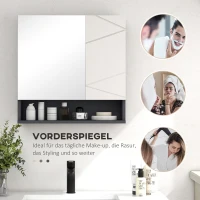 HOMCOM Badkamerkast met Spiegeldeur, Verstelbare Planken, tot 15 kg Belastbaar, Wit(m-6)