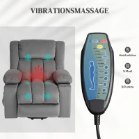 HOMCOM Elektrische Relaxfauteuil met opsta-hulp – Ligstoel met verwarmings- en massagefunctie, afstandsbediening, bekerhouder, zijvak, USB, pocketvering, fluweel, donkergrijs(m-5)