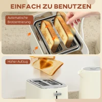 HOMCOM Set van 1,7 L Waterkoker en Toaster met 6 Bruiningsstanden, Beige(m-8)
