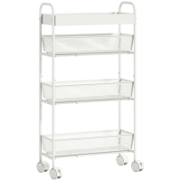 HOMCOM Keukentrolley van metaal, 3 manden, smal design, 4 wielen, voor keuken, woonkamer, badkamer, Wit