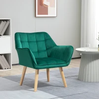 HOMCOM Poltrona Moderna de Sala Estofada em Veludo com Pés de Madeira Cadeira Relax para Sala de Estar Verde(m-10)