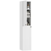 HOMCOM Wandgemonteerde badkamerkast, gelakte afwerking, 6 planken, MDF, Wit(m-11)
