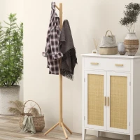 HOMCOM Perchero de Pie de Madera Forma de Árbol con 8 Ganchos para Colgar Ropa Bolsos en Pasillo Entrada 40x40x165 cm Natural(m-2)