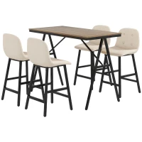HOMCOM Bargarnitur 5-teilig, Tisch und 4 Stühle, Knopfheftung, dicke Polsterung, Leinenoptik, Beige(m-1)