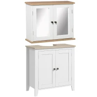 kleankin Bathroom Furniture Set, Mirror Cabinet Wall Mounted with Adjustable Shelf, Bathroom Sink Cabinet with Storage, White and Wood Grain(m-1)