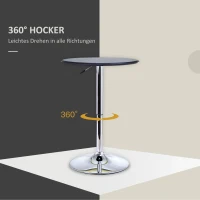 HOMCOM Verstelbare Bartafel, Kunstleder, Vintage Design, Zwart + Zilver(m-5)