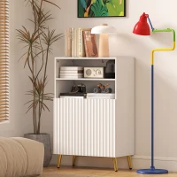 HOMCOM Badkamerkast, commode voor woonruimtes, soft-close deuren, 2 open planken, MDF, Wit(m-9)