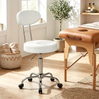 HOMCOM Tabouret à roulettes pivotant hauteur réglable en cuir synthétique avec dossier pour spa bureau tatouages Blanc(m-6)