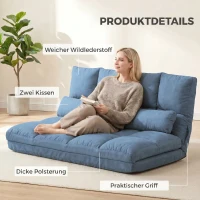 HOMCOM Bodensofa Schlafsofa Sofa, klappbar, verstellbare Rückenlehne, 102 cm x 73 cm x 60 cm , Blau(m-6)