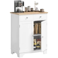 HOMCOM Sideboard, Tischplatte aus Kautschukholz, 2 Schubladen, versetzbarer Einlegeboden, weiß, 68 x 40,3 x 85cm(m-12)
