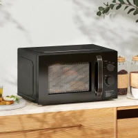 HOMCOM 23L 800W Microwave Oven, Solo Manual Microwave with 5 Power Levels, Defrost, 35 Minutes Timer, Clock, Easy Clean, Small Black Microwave(m-2)