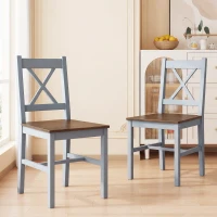 HOMCOM Dining Chairs Set of 2, Pine Wood Kitchen Chairs with Cross Back, Solid Structure for Living Room and Dining Room, Grey(m-1)