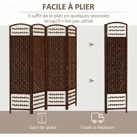 HOMCOM Paravent intérieur en bois séparateur de pièce cloison pliable 4 panneaux 160 x 170 cm marron(m-4)