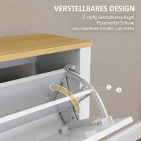 HOMCOM Smalle Schoenenkast met 4 Klapvakken voor 8–16 Paar Schoenen, 105 x 26 x 80 cm, Wit + Natuurlijk hout(m-5)