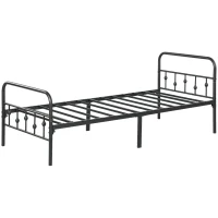 HOMCOM Metalen eenpersoonsbedframe, Eenvoudige Montage, met Geluidsreducerende Rubberen Kits, Zwart(m-10)