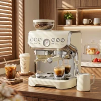 HOMCOM 15 Bar Coffee Machine, with Adjustable Grind, Steamer and Accessories - Cream White(m-14)