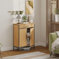 HOMCOM Badkamerkast, tweelagige planken, grote lade, industrieel design, eikenlook(m-8)