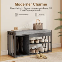 HOMCOM Schoenenrek met schoenenbank, entree rek voor schoenen, schoenenkast met drievoudig ontwerp, voor hal, entree, woonkamer, slaapkamer, Grijs(m-4)