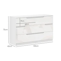 HOMCOM Cómoda com 6 Gavetas Cómoda de Dormitório Moderna com Sistema Anti-Tombo 120x40x75 cm Branco(m-3)