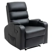 HOMCOM Poltrona Relax Reclinabile Manualmente a 165° con Poggiapiedi, Portabicchieri e Tasca in Finta Pelle, Nero(m-11)