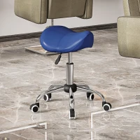 HOMCOM Tabouret à roulettes, chaise de travail avec hauteur réglable 49-61 cm et selle ergonomique, 52x53x49-61cm, bleu(m-2)