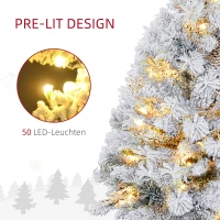 HOMCOM Kerstboom 90 cm, LED-Verlichting, Sneeuwtakken, Dennenappels, Vlamvertragend, Betonnen Voet(m-5)