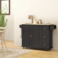HOMCOM Kitchen Island with Drop Leaf, Rolling Kitchen Storage Trolley on Wheels with 3 Drawers, Black(m-8)