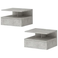 HOMCOM Juego de 2 Mesitas de Noche Flotantes con Cajón Montado en la Pared 35x32x22,5 cm Gris Cemento(m-11)