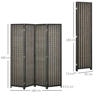 HOMCOM Ruimteverdeler, opvouwbaar, grenenhout/bamboe, 180 x 180 cm, Bruin/Zwart(m-3)