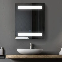 HOMCOM Armario de Baño con Espejo y Luz LED con 2 Estantes e Interruptor Táctil para Dormitorio Aseo 50x15x60 cm Blanco(m-10)
