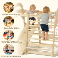 AIYAPLAY Binnen-klimrek, 6-in-1 ontwerp, glijbaan, klimstangen, klimwand, ladder, klimnet, 3-6 jaar, hout(m-5)