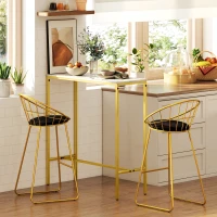 HOMCOM Ensemble table de bar avec tabourets table à manger debout avec 2 chaises pieds en acier 100 x 40 x 107 cm doré(m-2)