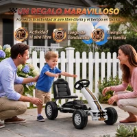 AIYAPLAY Go Kart para Niños de +3 Años con Asiento Ajustable Volante Freno Manual Marco de Aluminio y Acero Carga 30 kg Blanco(m-8)