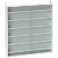 HOMCOM Vitrina de Pared de Madera con Estantes Ajustables y 2 Puertas Correderas de Cristal 80x9,5x83 cm Blanco(m-1)