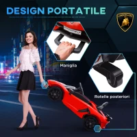 HOMCOM Macchina Elettrica per Bambini a 12V Licenza Lamborghini con Clacson e Telecomando, 107.5x64.5x47 cm, Rossa(m-5)