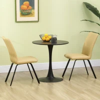 HOMCOM Lot de 4 chaises de salle à manger assise en similicuir rembourrée épais pieds en acier avec dossier noir(m-10)